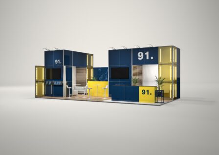 Stoisko targowe narożne 10x5m (50m²) – profesjonalne stoisko narożne
