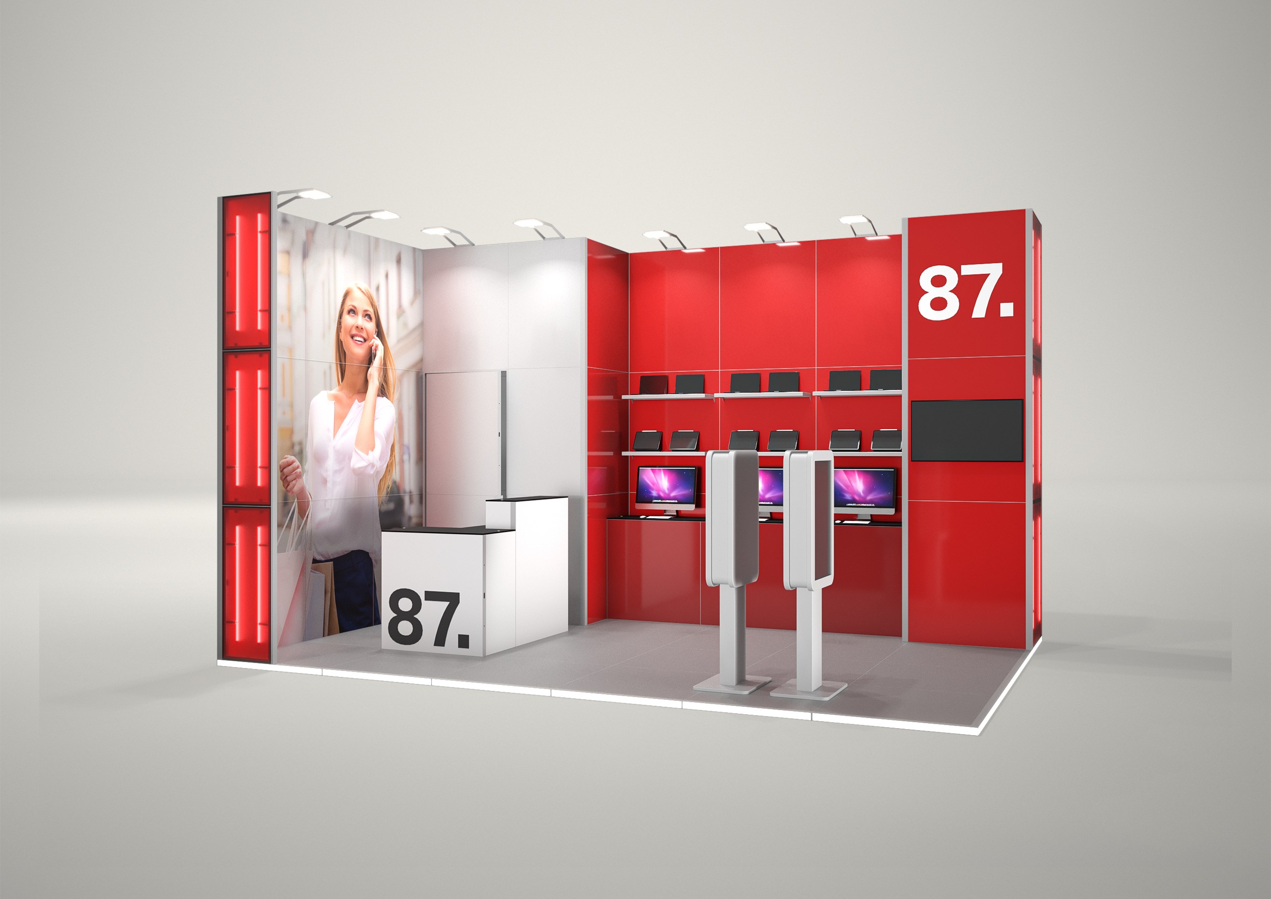 Stoisko targowe narożne 6x4m (24m²) – narożna zabudowa targowa z grafiką