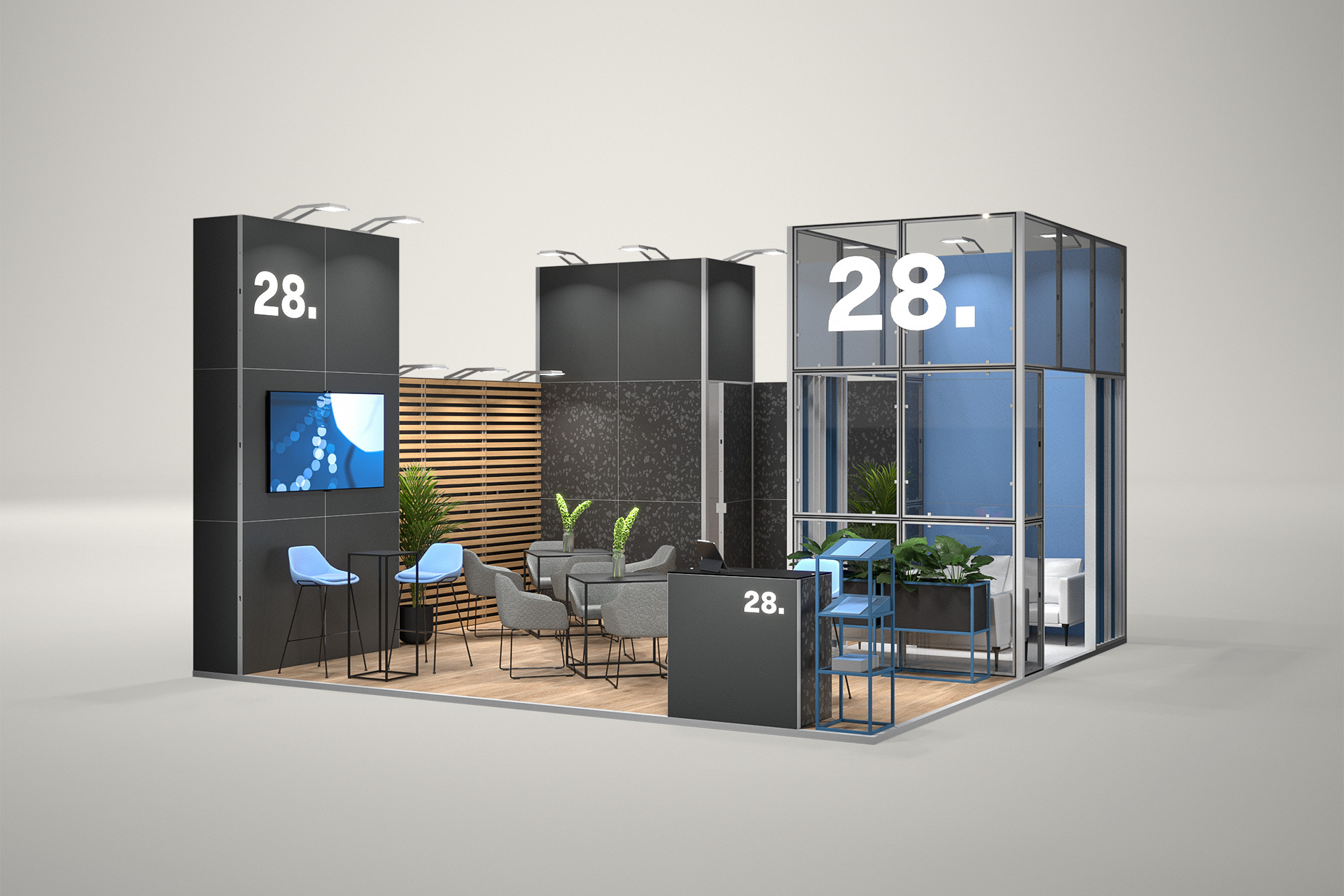 Stoisko targowe narożne 6x6m (36m²) – profesjonalne stoisko narożne