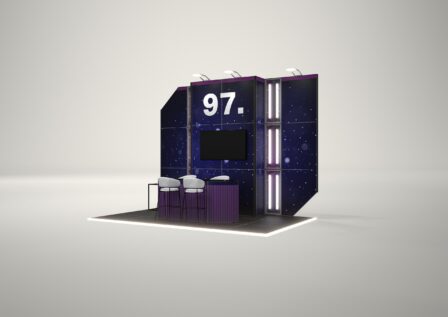 Stoisko targowe półwyspowe 5x3m (15m²) – reprezentacyjna zabudowa półwyspowa
