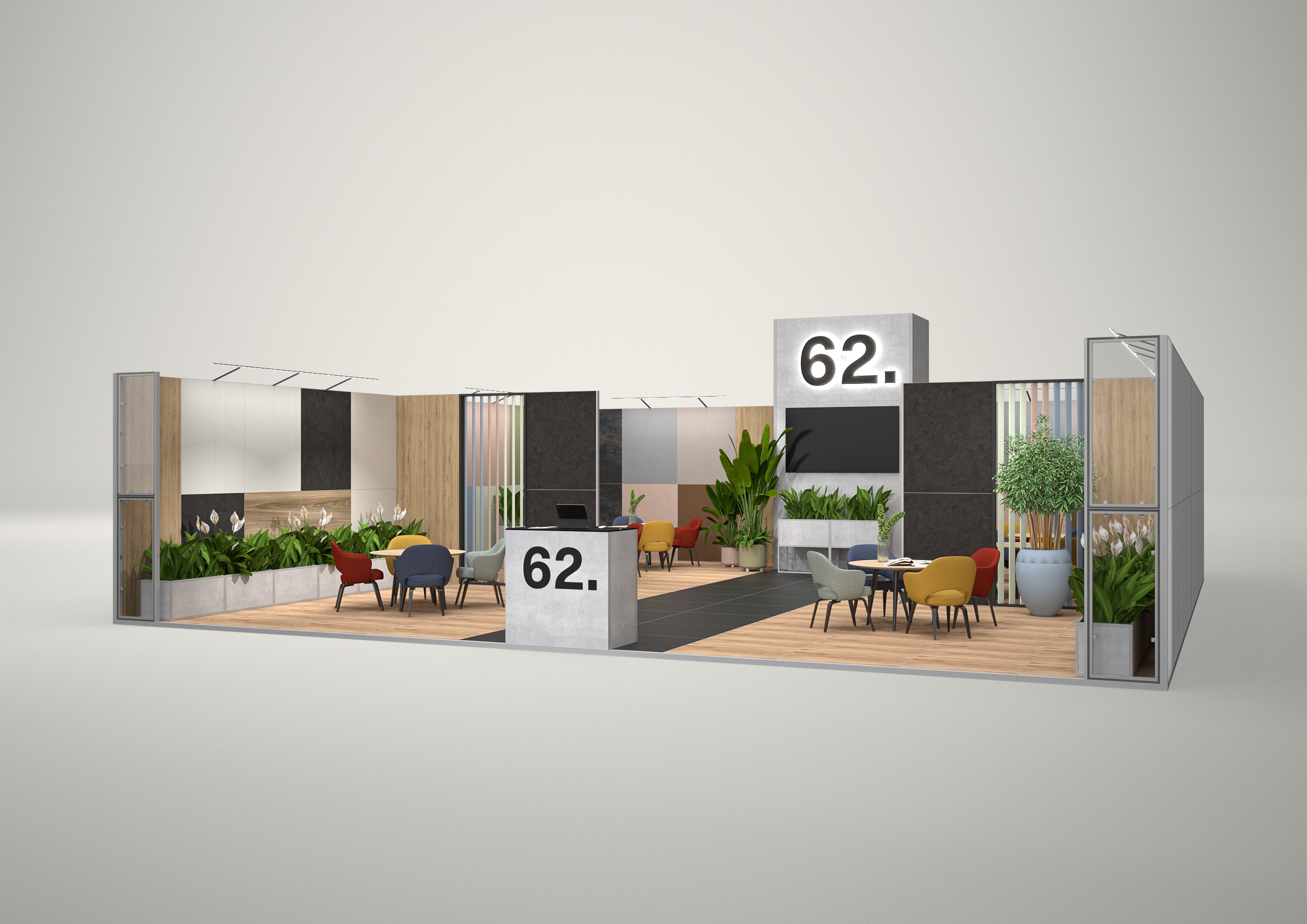 Stoisko targowe szeregowe 10x10m (100m²) – minimalistyczna zabudowa szeregowa