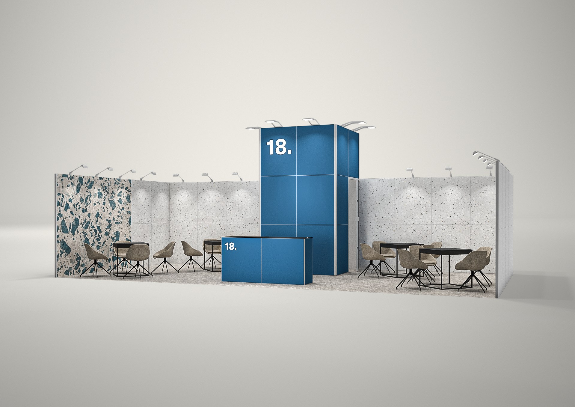 Stoisko targowe szeregowe 10x5m (50m²) – stoisko szeregowe z ladą
