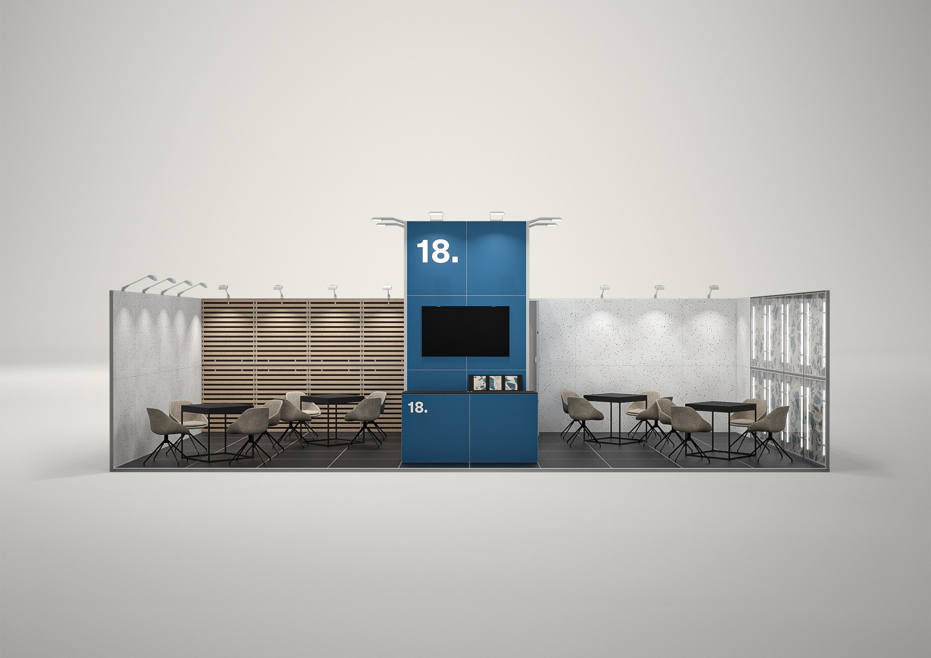 Stoisko targowe szeregowe 10x5m (50m²) – funkcjonalne stoisko w zabudowie szeregowej