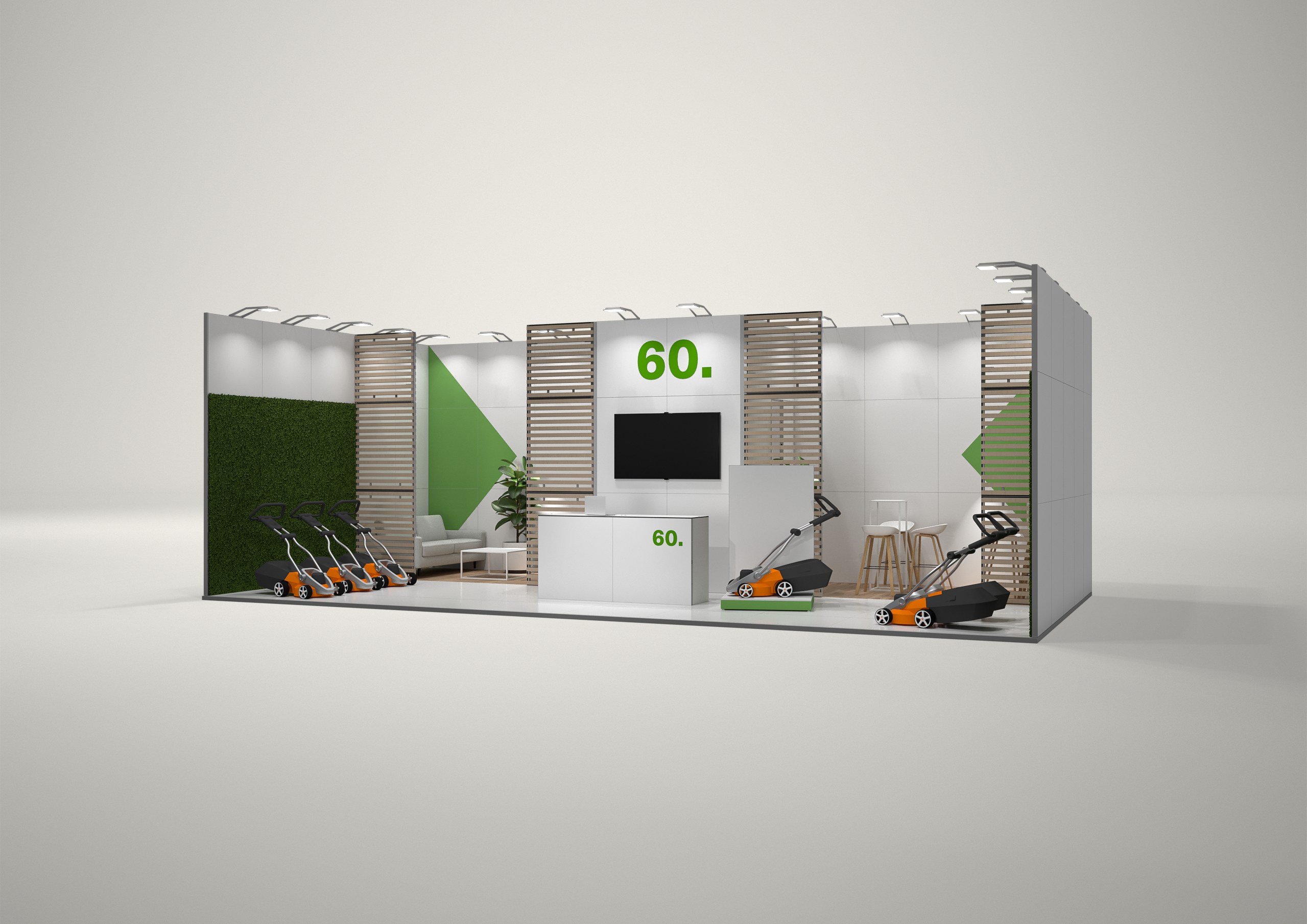 Stoisko targowe szeregowe 10x5m (50m²) – stoisko szeregowe z ladą