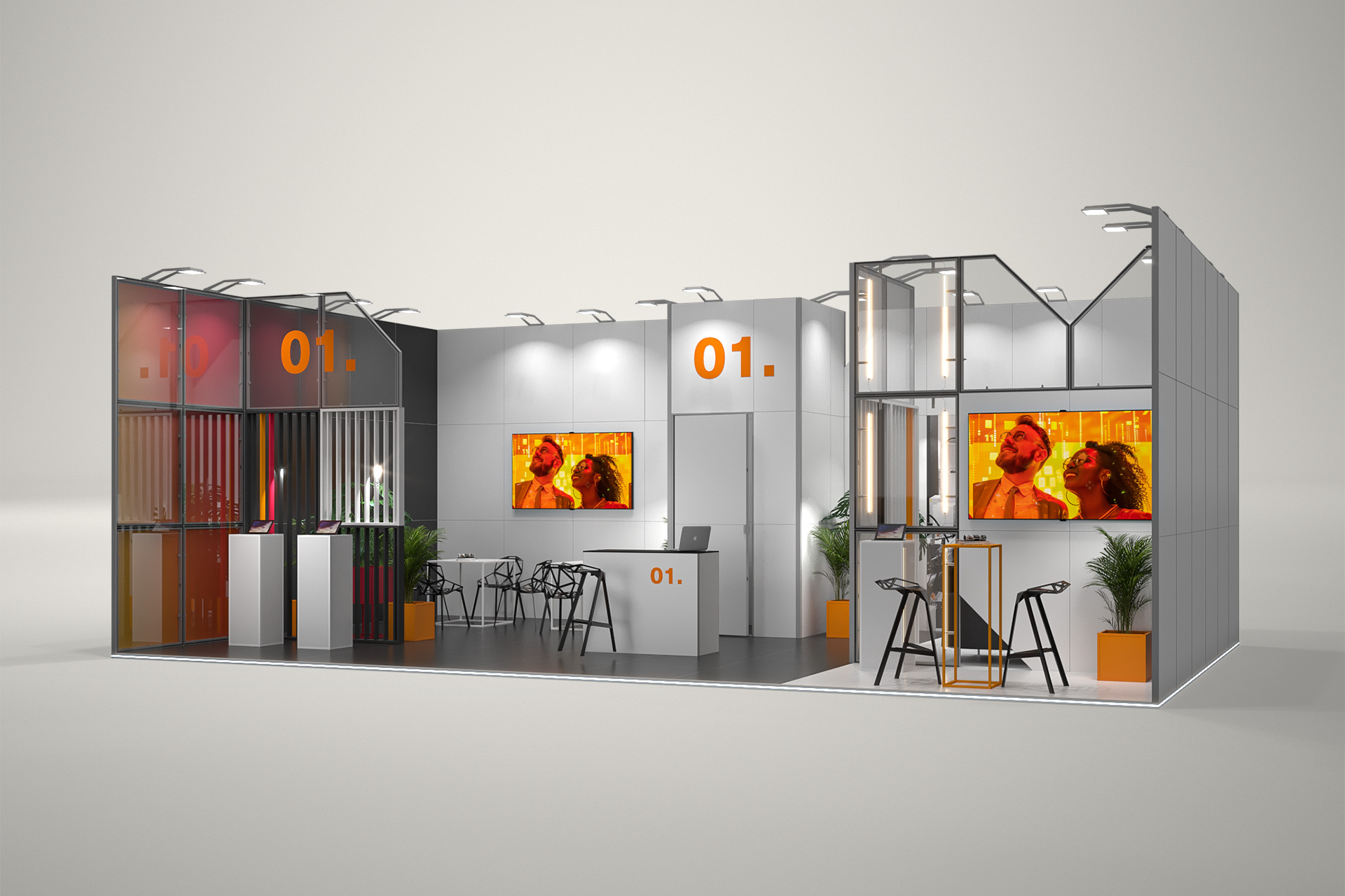 Stoisko targowe szeregowe 10x6m (60m²) – profesjonalna zabudowa szeregowa