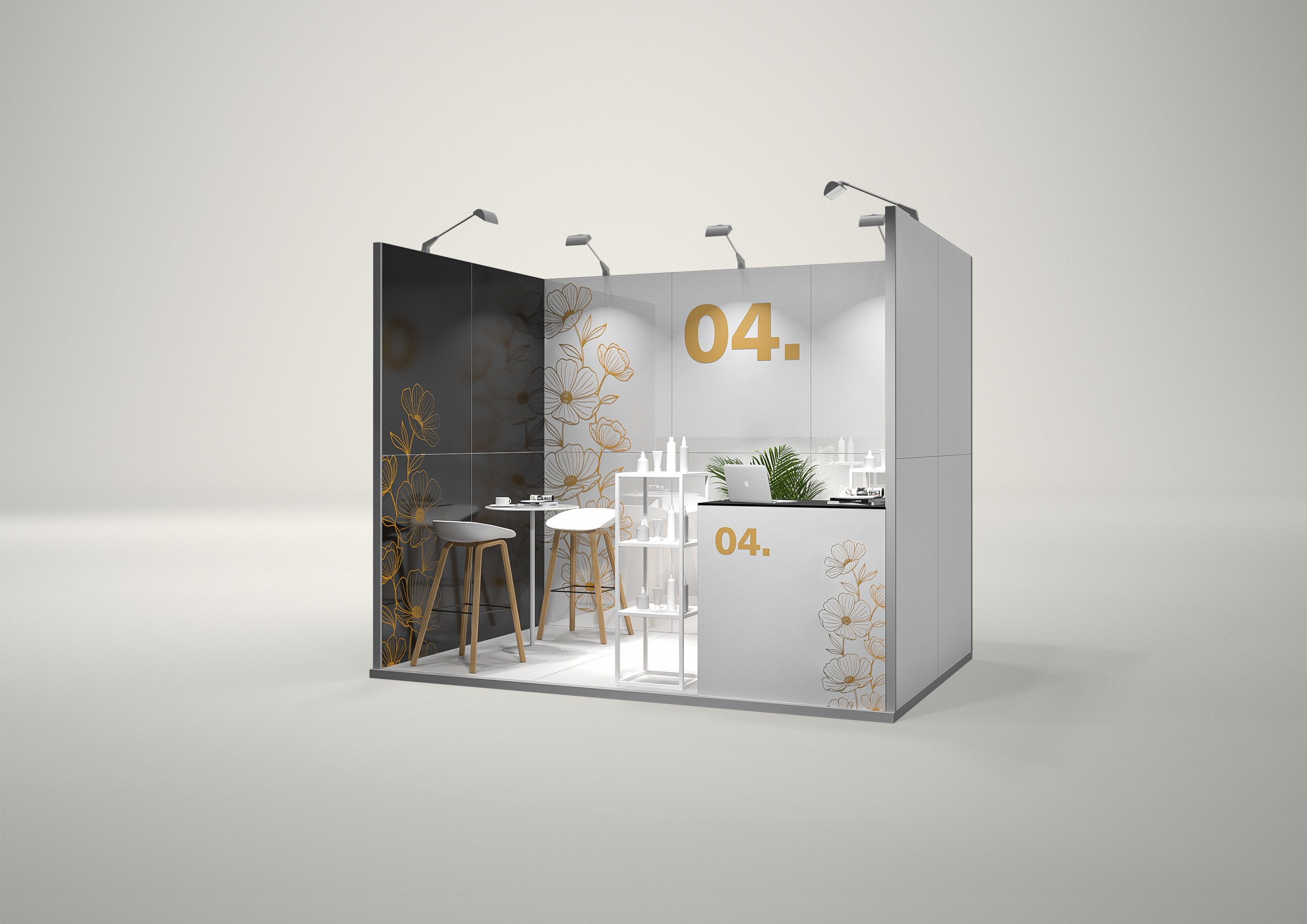 Stoisko targowe szeregowe 3x2m (6m²) – szeregowe stoisko z podświetleniem