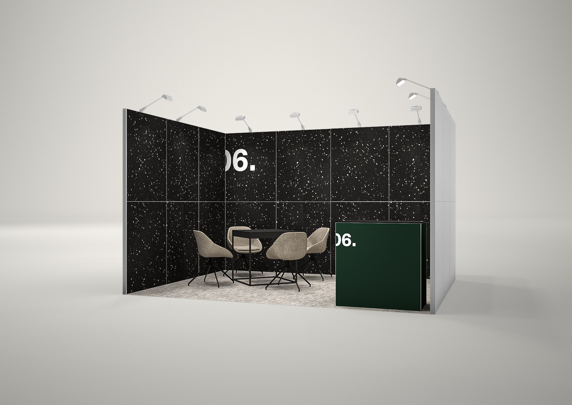 Stoisko targowe szeregowe 4x3m (12m²) – elegancki projekt szeregowy