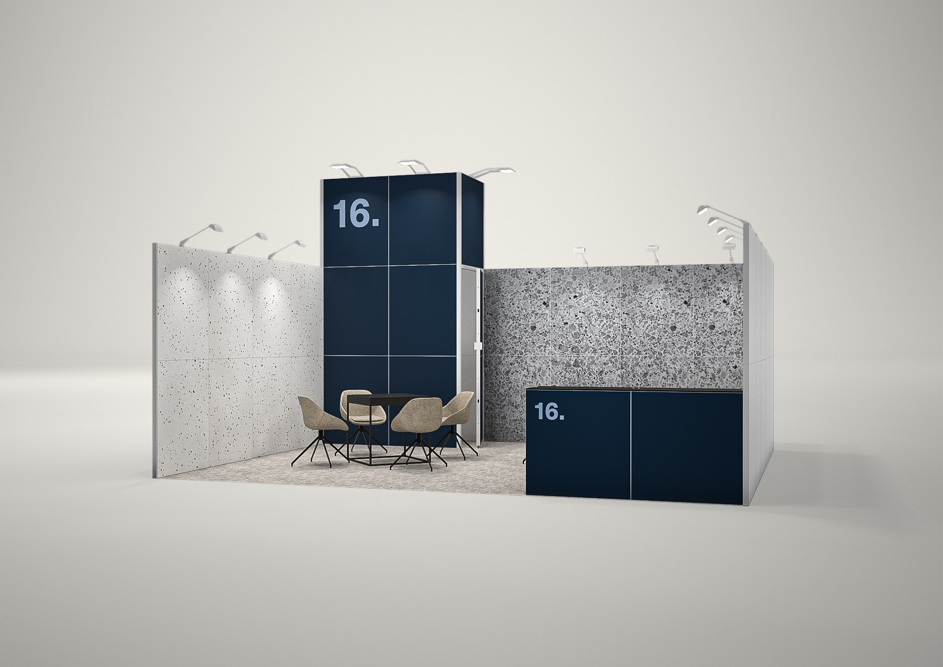 Stoisko targowe szeregowe 6x5m (30m²) – elegancki projekt szeregowy