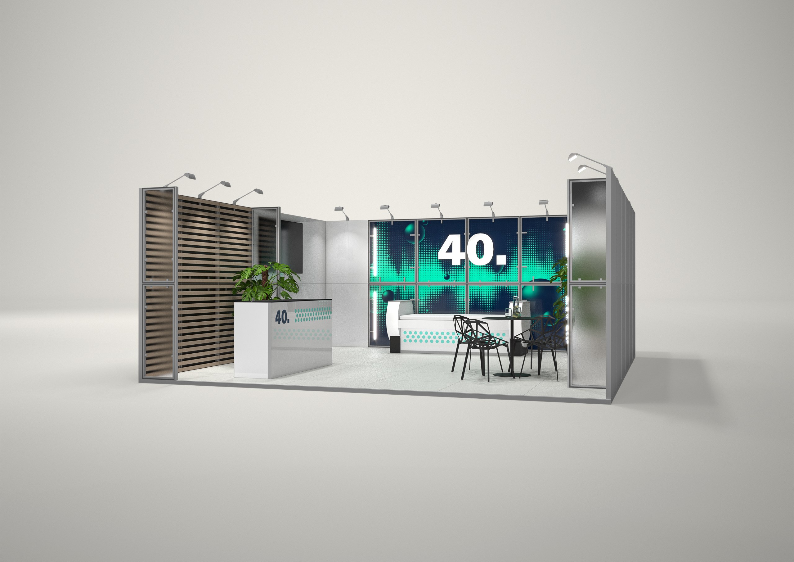 Stoisko targowe szeregowe 6x6m (36m²) – profesjonalna zabudowa szeregowa